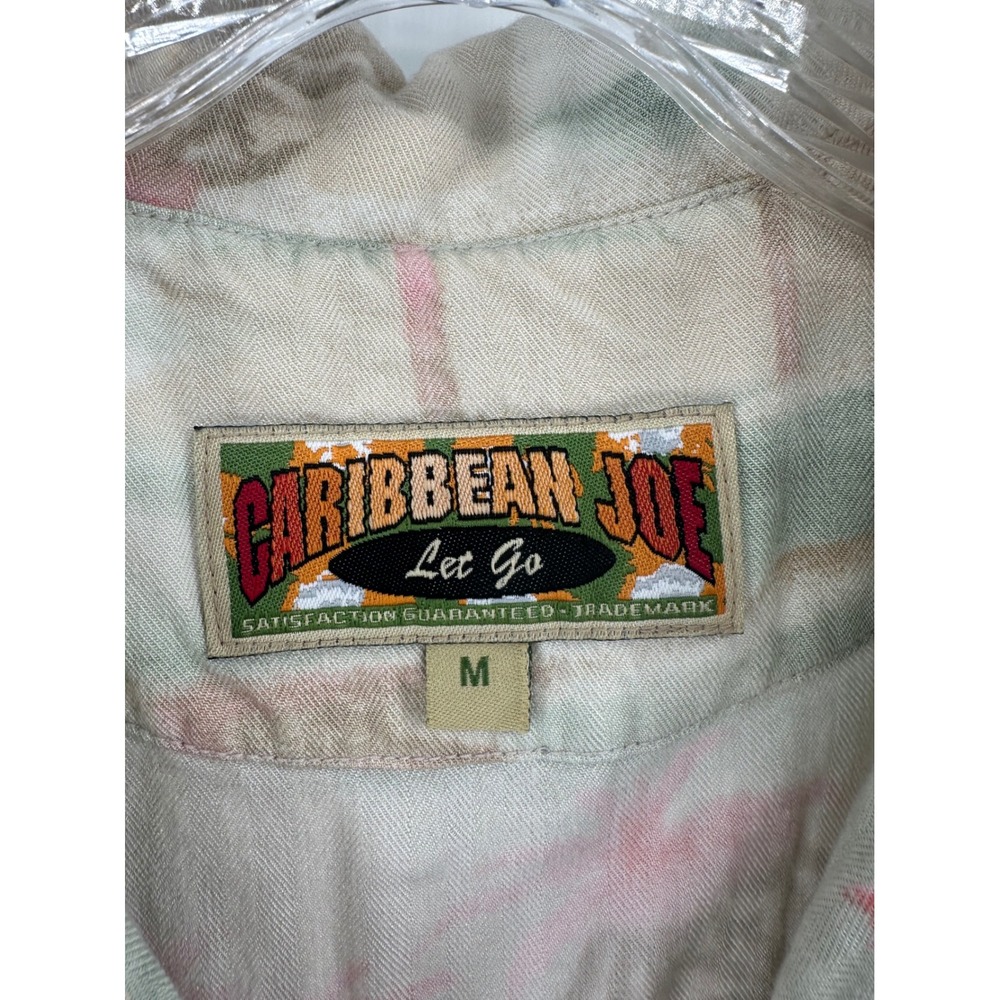 Caribbean Joe Womens Tropical Palm Tree Tie Front Rayon Crop Top Tan Pink Med - Picture 2 of 6